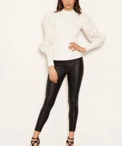 AX Paris Tops Cream Poplin Sleeve Knitted Top