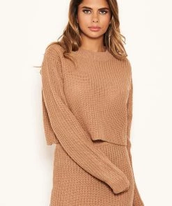 AX Paris Camel Cropped Knitted Jumper