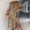 AX Paris Camel Leopard Print Silky High Neck Dress Dresses
