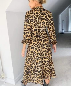 AX Paris Camel Leopard Print Silky High Neck Dress Dresses