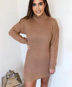 AX Paris Camel Roll Neck Knit Jumper Dress