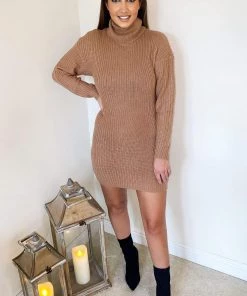 AX Paris Camel Roll Neck Knit Jumper Dress
