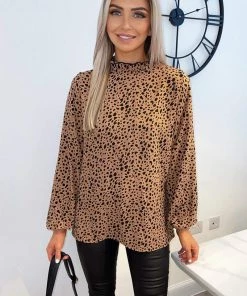 AX Paris Camel Spot Print High Neck Top