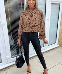 AX Paris Camel Spot Print High Neck Top