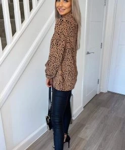 AX Paris Camel Spot Print High Neck Top