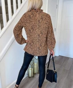 AX Paris Camel Spot Print High Neck Top