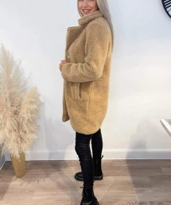 AX Paris Coats & Jackets Caramel Teddy Faux Fur Coat With Collar