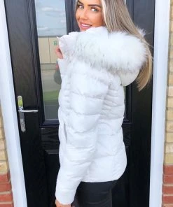 AX Paris Cream Faux Fur Wet Look Coat