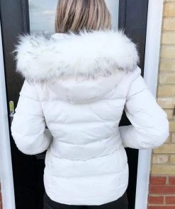 AX Paris Cream Faux Fur Wet Look Coat