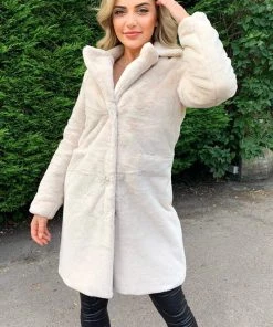 AX Paris Cream Long Faux Fur Coat Coats & Jackets