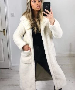 AX Paris Cream Midi Teddy Coat Coats & Jackets