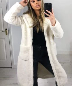 AX Paris Cream Midi Teddy Coat Coats & Jackets