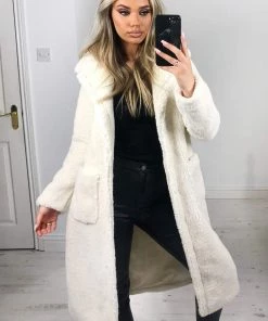 AX Paris Cream Midi Teddy Coat Coats & Jackets