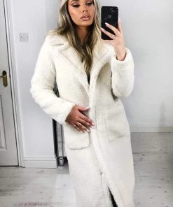 AX Paris Cream Midi Teddy Coat Coats & Jackets