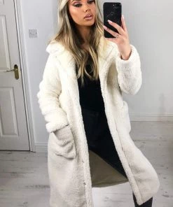 AX Paris Cream Midi Teddy Coat Coats & Jackets