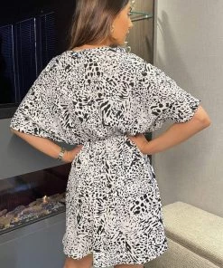 AX Paris Dresses Cream Multi Print Drawstring Waist Dress