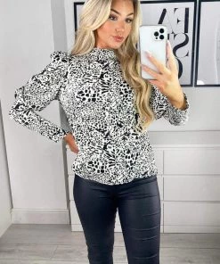 AX Paris Cream Multi Print Puff Sleeve Cuff Top