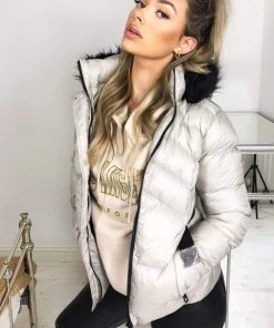 AX Paris Cream Padded Belted Puffer Jacket