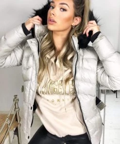 AX Paris Cream Padded Belted Puffer Jacket