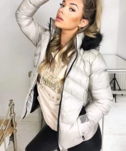 AX Paris Cream Padded Belted Puffer Jacket