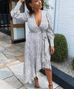 AX Paris Cream Printed Asymmetric Hem Midi Dress Dresses