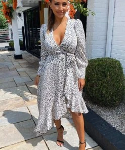 AX Paris Cream Printed Asymmetric Hem Midi Dress Dresses