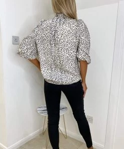 AX Paris Cream Printed Elasticated High Neck Top