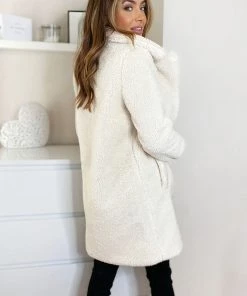 AX Paris Coats & Jackets Cream Teddy Faux Fur Coat With Collar
