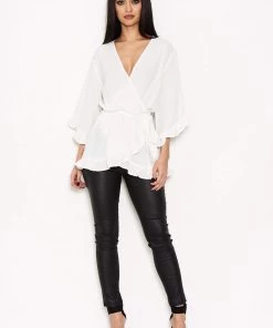 AX Paris Tops Cream Wrap Frill Top