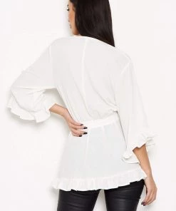 AX Paris Tops Cream Wrap Frill Top