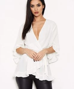 AX Paris Tops Cream Wrap Frill Top