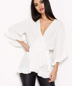 AX Paris Tops Cream Wrap Frill Top