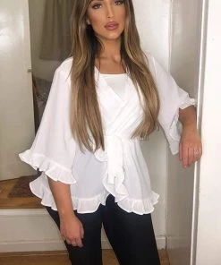 AX Paris Tops Cream Wrap Frill Top