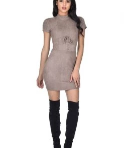 AX Paris Dresses Mocha Faux Suede Mini Dress
