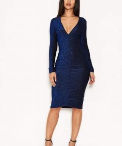 AX Paris Blue Ruched Front Bodycon Dress