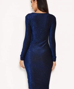 AX Paris Blue Ruched Front Bodycon Dress