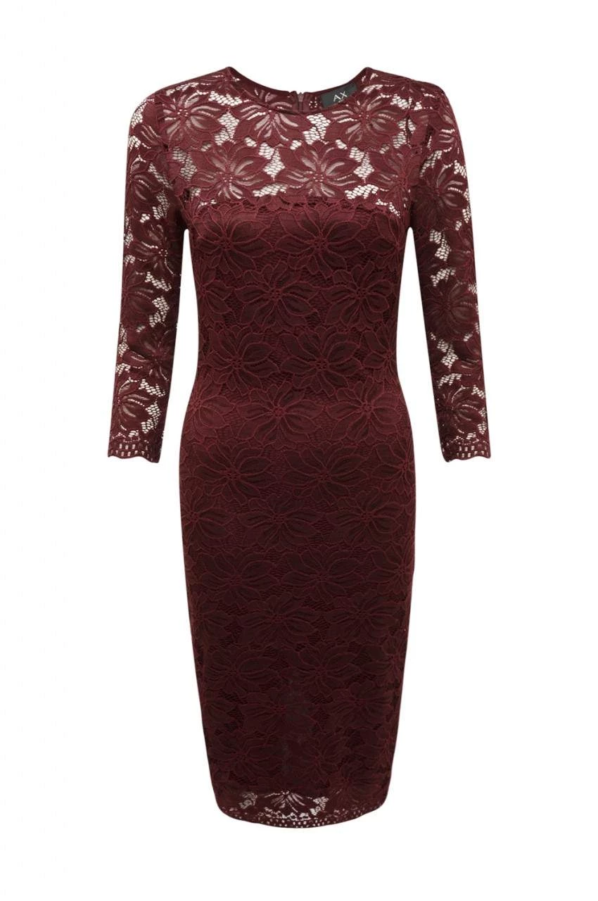 AX Paris Wine Midi Bodycon Dress With Lace Detail 5 AX Paris Wine Midi Bodycon Dress With Lace Detail