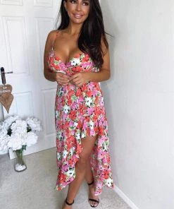 AX Paris Floral Printed Strappy Wrap Midi Dress Dresses