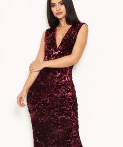 AX Paris Dresses Plum Sequin Velvet Midi Dress