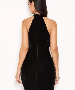 AX Paris Dresses Black Sequin Velvet High Neck Dress