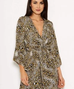 AX Paris Animal Print Asymmetrical Sleeve Dress