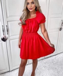AX Paris Red Milkmaid Neck Frill Dress Dresses