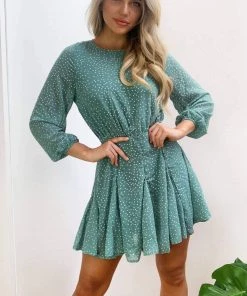 AX Paris Duck Egg Polka Dot Long Sleeve Dress Dresses
