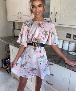 AX Paris Dresses Pink Floral Print Flute Sleeve Dress