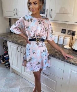 AX Paris Dresses Pink Floral Print Flute Sleeve Dress