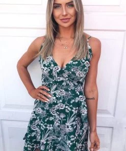 AX Paris Green Floral Wrap Frill Dress Dresses