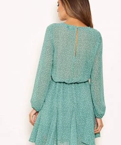 AX Paris Duck Egg Polka Dot Long Sleeve Dress Dresses