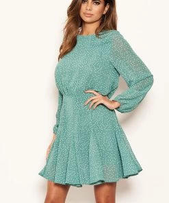 AX Paris Duck Egg Polka Dot Long Sleeve Dress Dresses