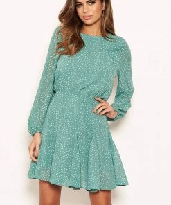 AX Paris Duck Egg Polka Dot Long Sleeve Dress Dresses