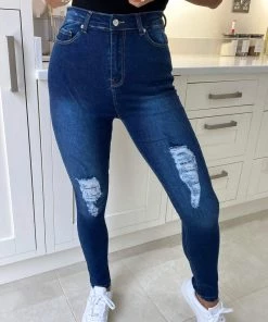 AX Paris Dark Wash Ripped Skinny Jeans